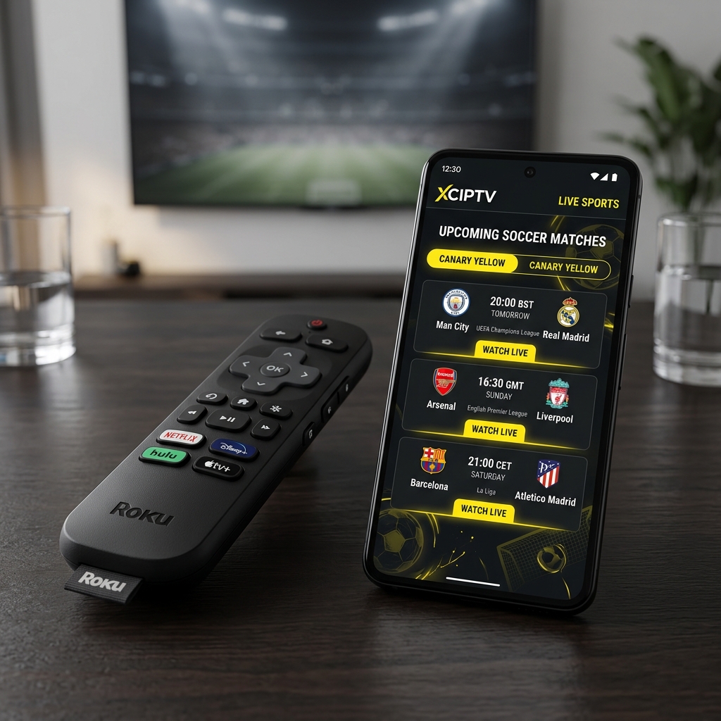 Roku remote and smartphone player app mockup